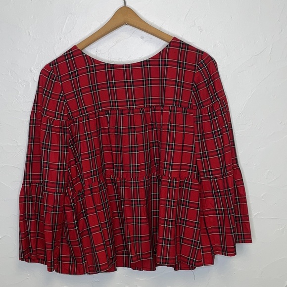 Madewell Red Plaid Tiered Button Back Top - Picture 8 of 11